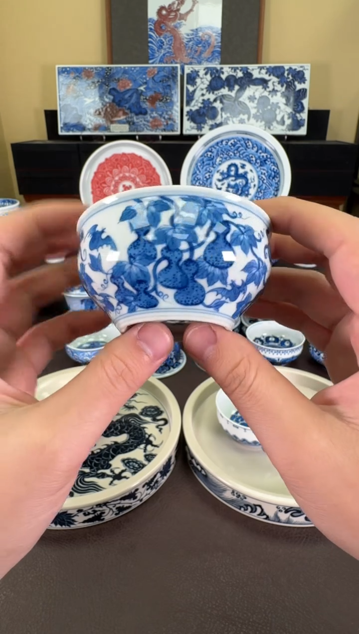 【闪购商品】瓷片羿器窑葫芦纹罗汉杯