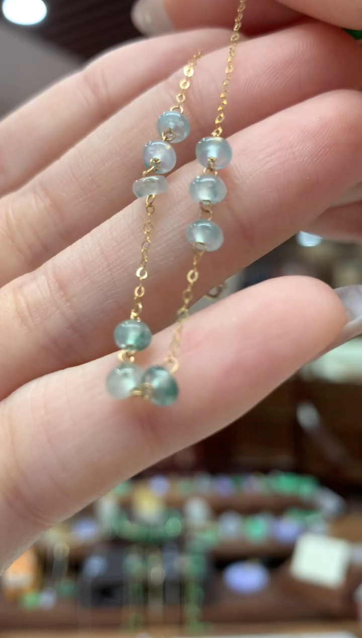 【闪购商品】翡翠手链18K金镶嵌手链