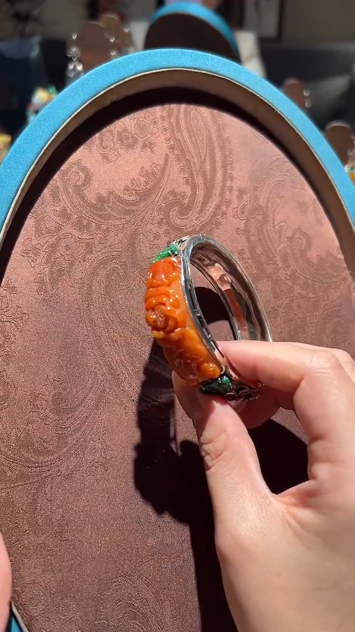 【闪购商品】翡翠手镯银S925镶嵌红翡绿翠 20号