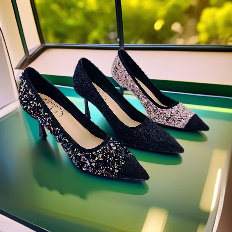 2025新款百搭法式细跟浅口尖头气质女款高跟鞋简约高级感女单鞋