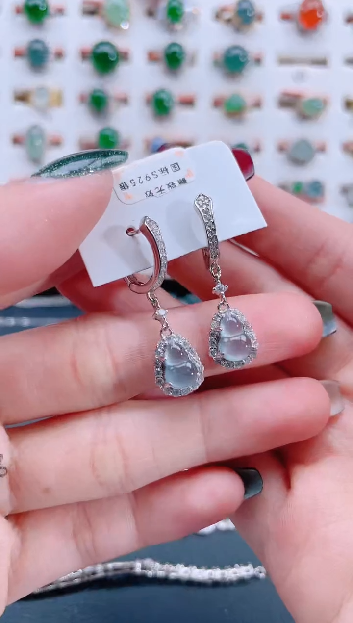 银S925镶嵌翡翠耳饰天然翡翠