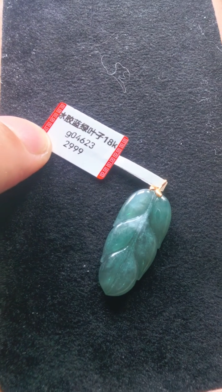颈饰未镶嵌翡翠g04623-冰胶蓝绿叶子
