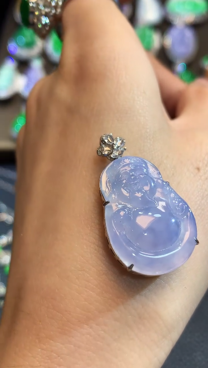 吊坠(不含链)18K金镶嵌翡翠C54 紫货有一定色差