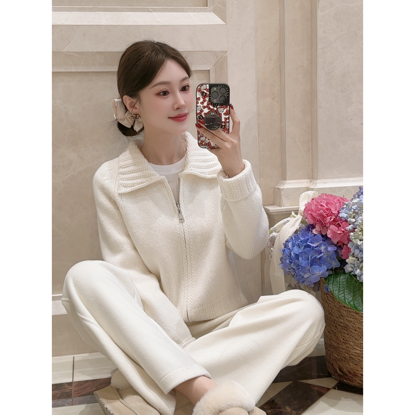 【曼文kiki】“松弛格调”100羊毛翻领双拉链针织开衫 25Q1287