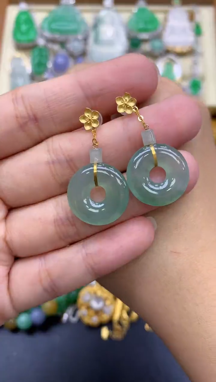 翡翠18K金镶嵌耳饰114-中国好珍宝