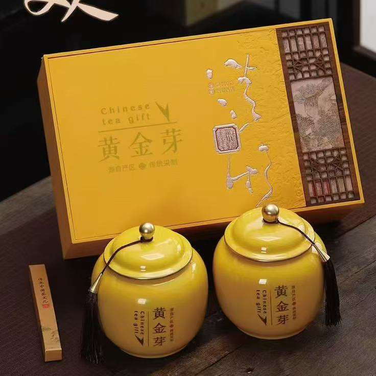 【京东送达】【黄金芽AAAAA】黄金芽 25新茶双陶瓷 茶叶礼盒装 送礼