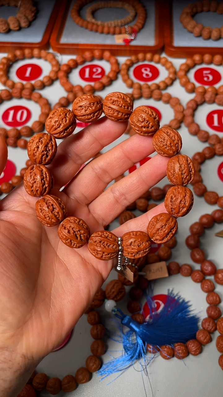文玩核桃手串粗筋深纹小哈密京八棱16mm