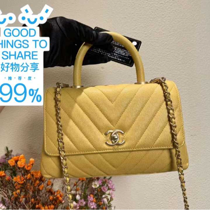95新 Chanel/香奈儿 小花Jerry Coco Handle 小号 金扣 V纹 27开