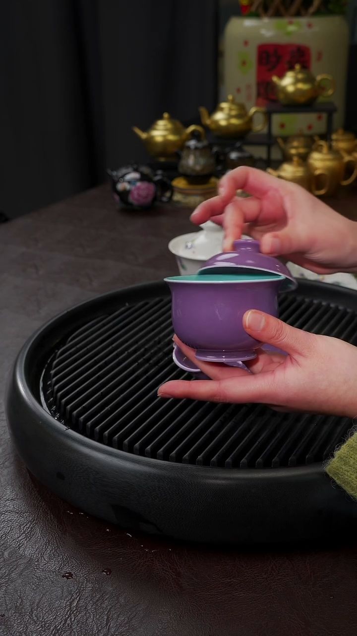 【闪购商品】杯【宜景窑紫罗兰系列】元宝盖碗