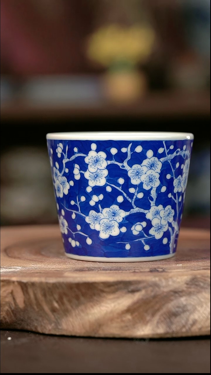 手绘 高温现代瓷  气窑  冰梅冰桶杯150C