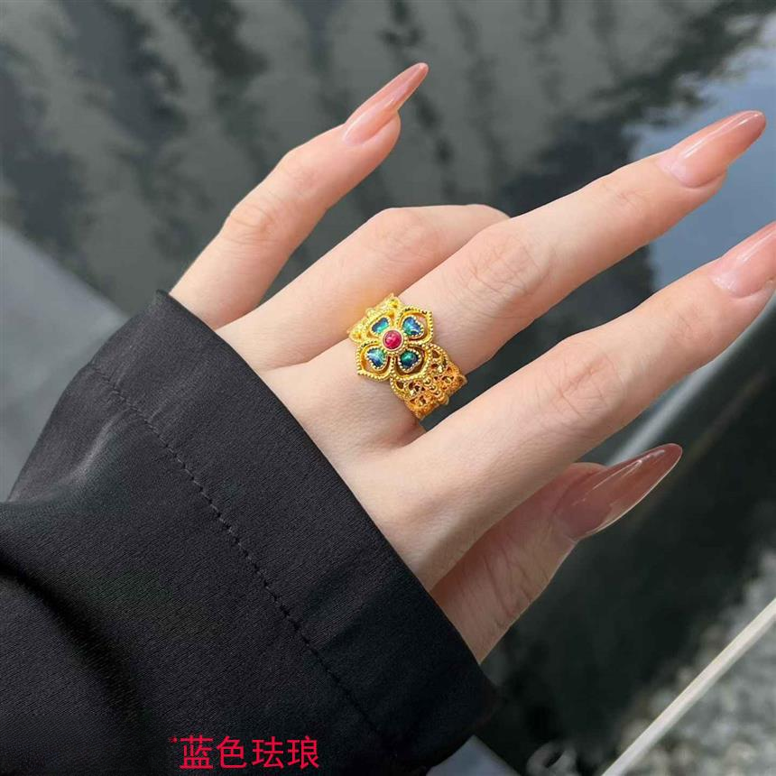 福满圆珠宝 足金999投资金 蕾丝四叶花戒指