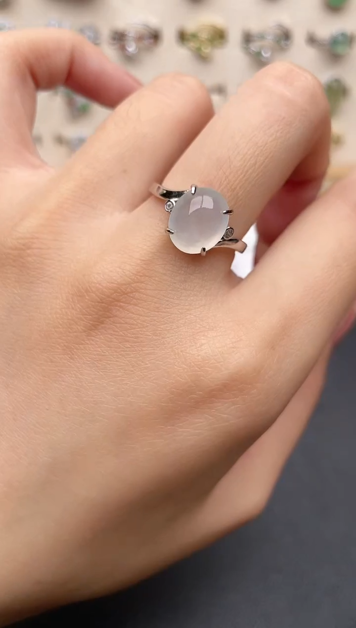 【闪购商品】翡翠戒指银S925镶嵌一物一证一礼盒