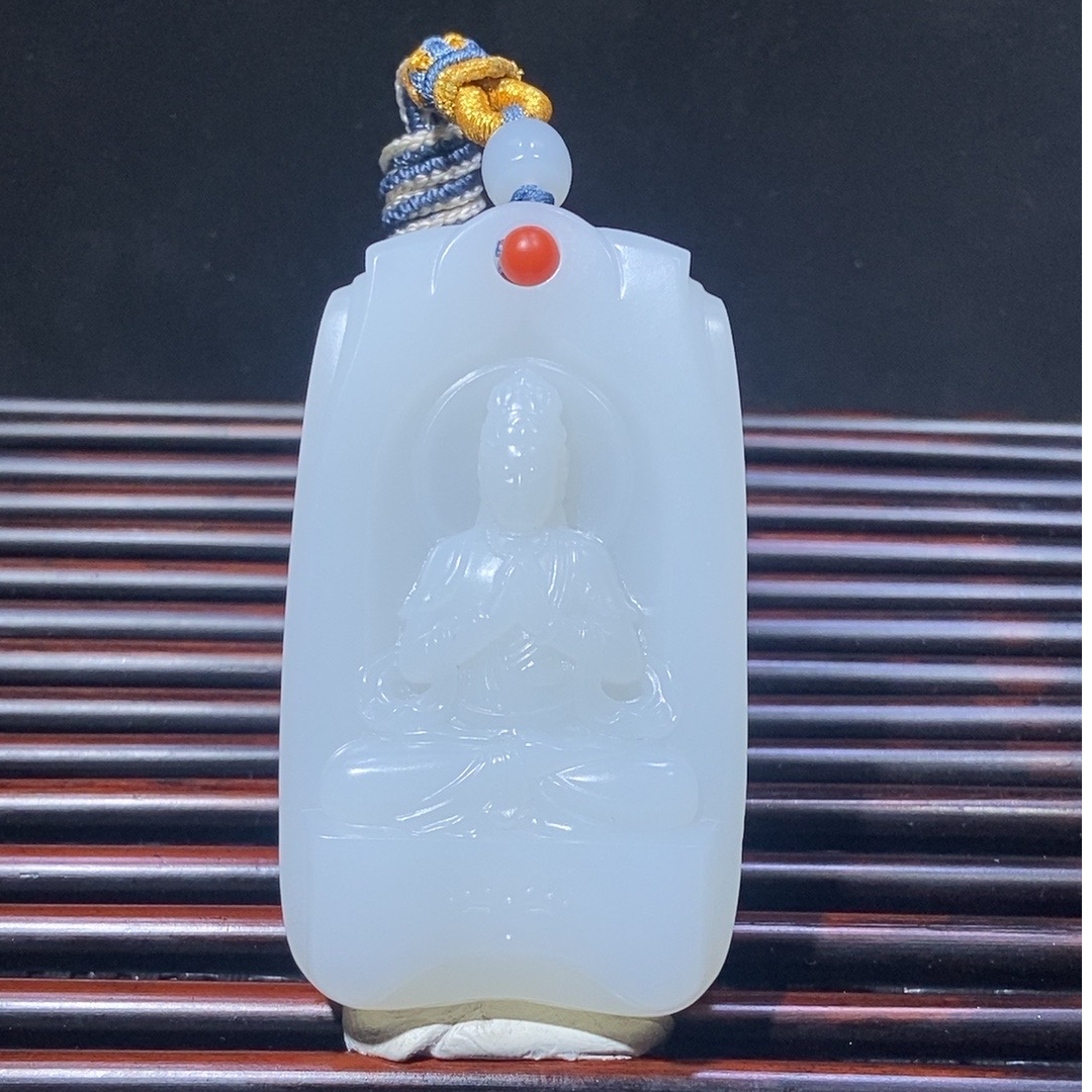 和田玉精品观音牌男士白色时尚