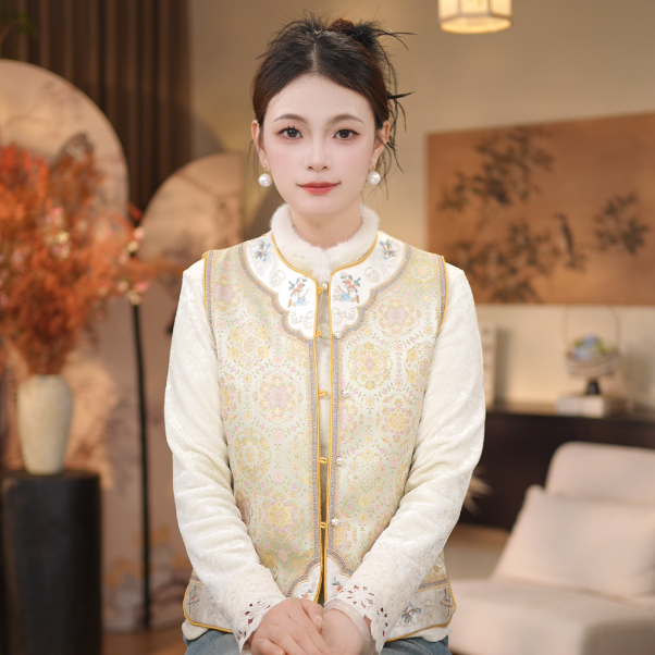 【四合如意-双面马甲】新中式圆领绣花精品双面穿马甲6933