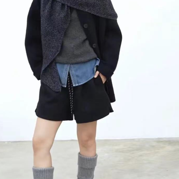 王姐专属--冬季新品毛呢简约百搭A字版型加厚短裤-【R-6946】