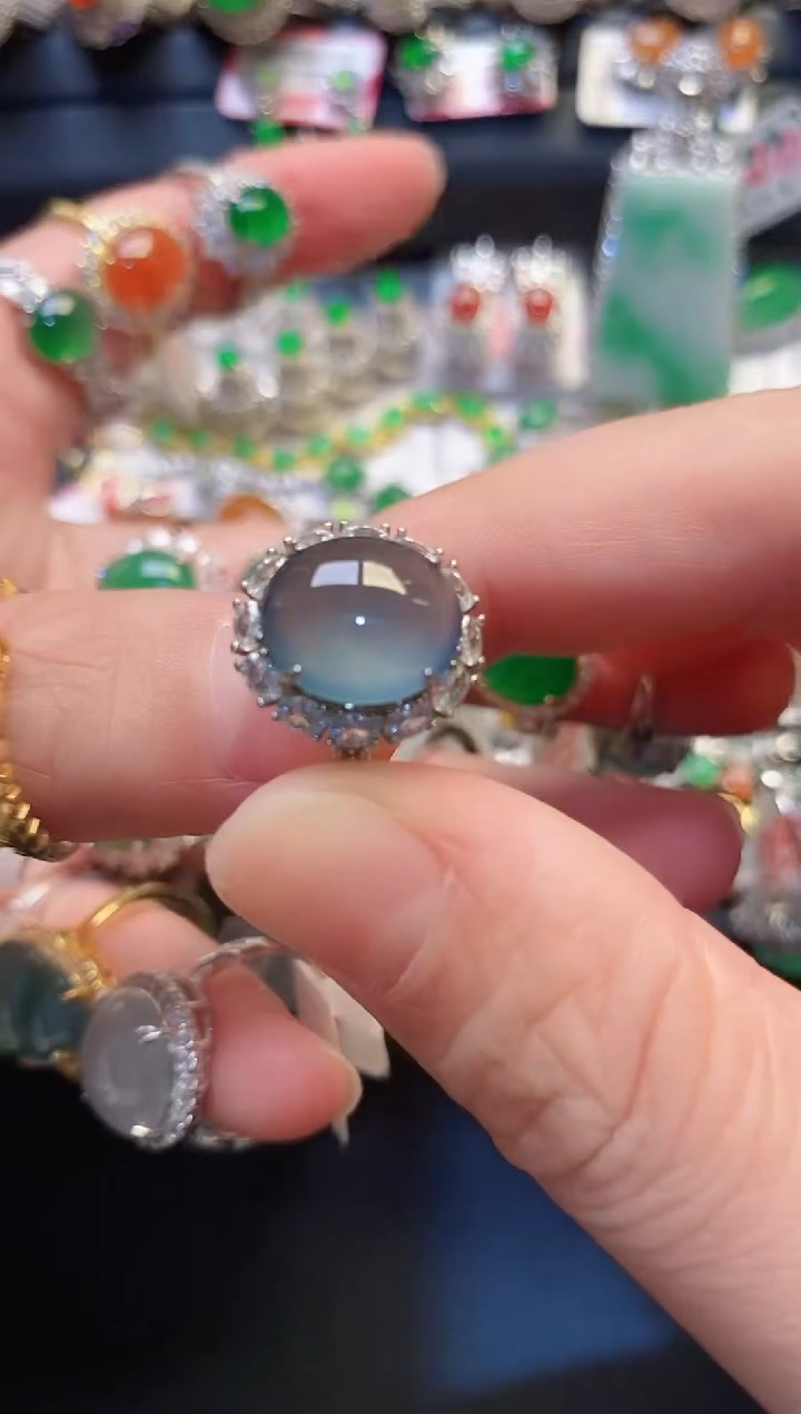 银S925镶嵌戒指翡翠L****儿天然