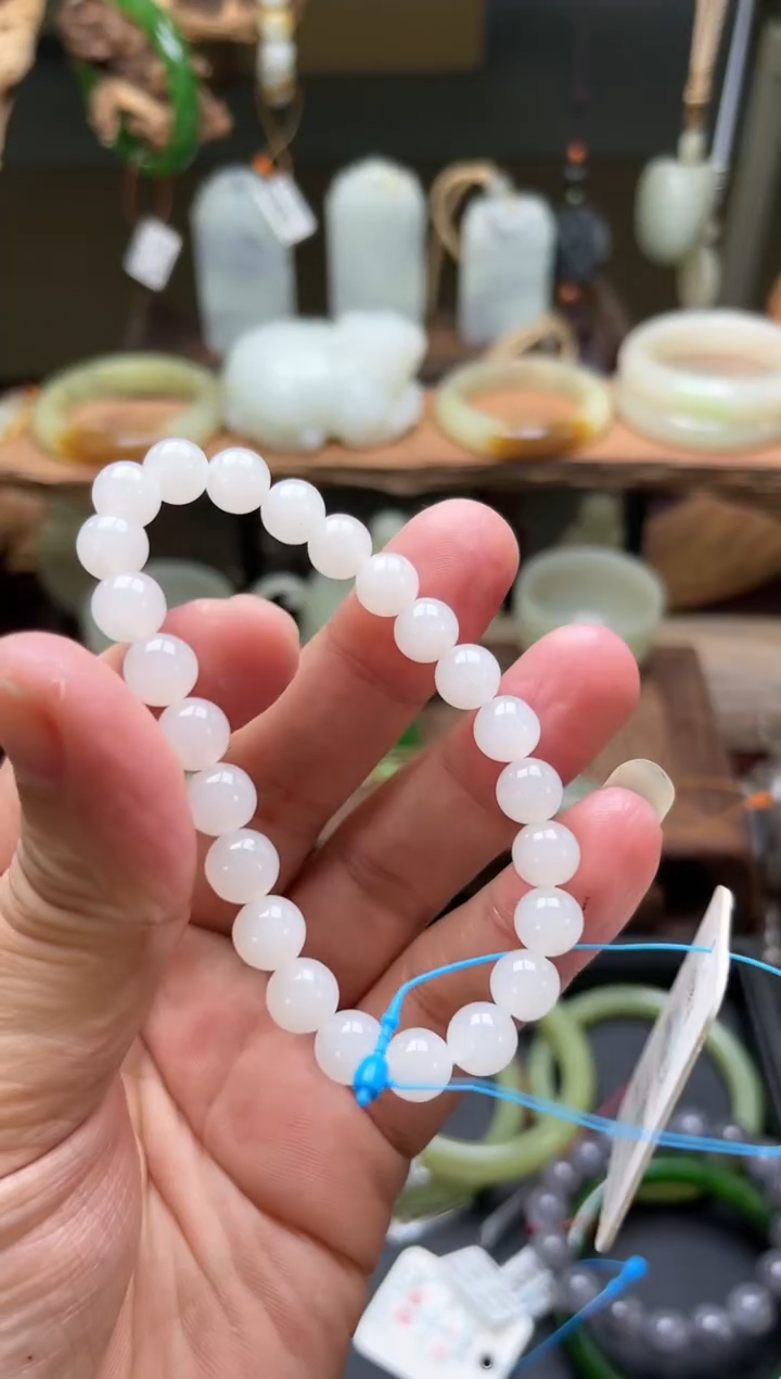 【闪购商品】和田玉手串未镶嵌卡8且末天泰矿白玉圆珠 平头31441