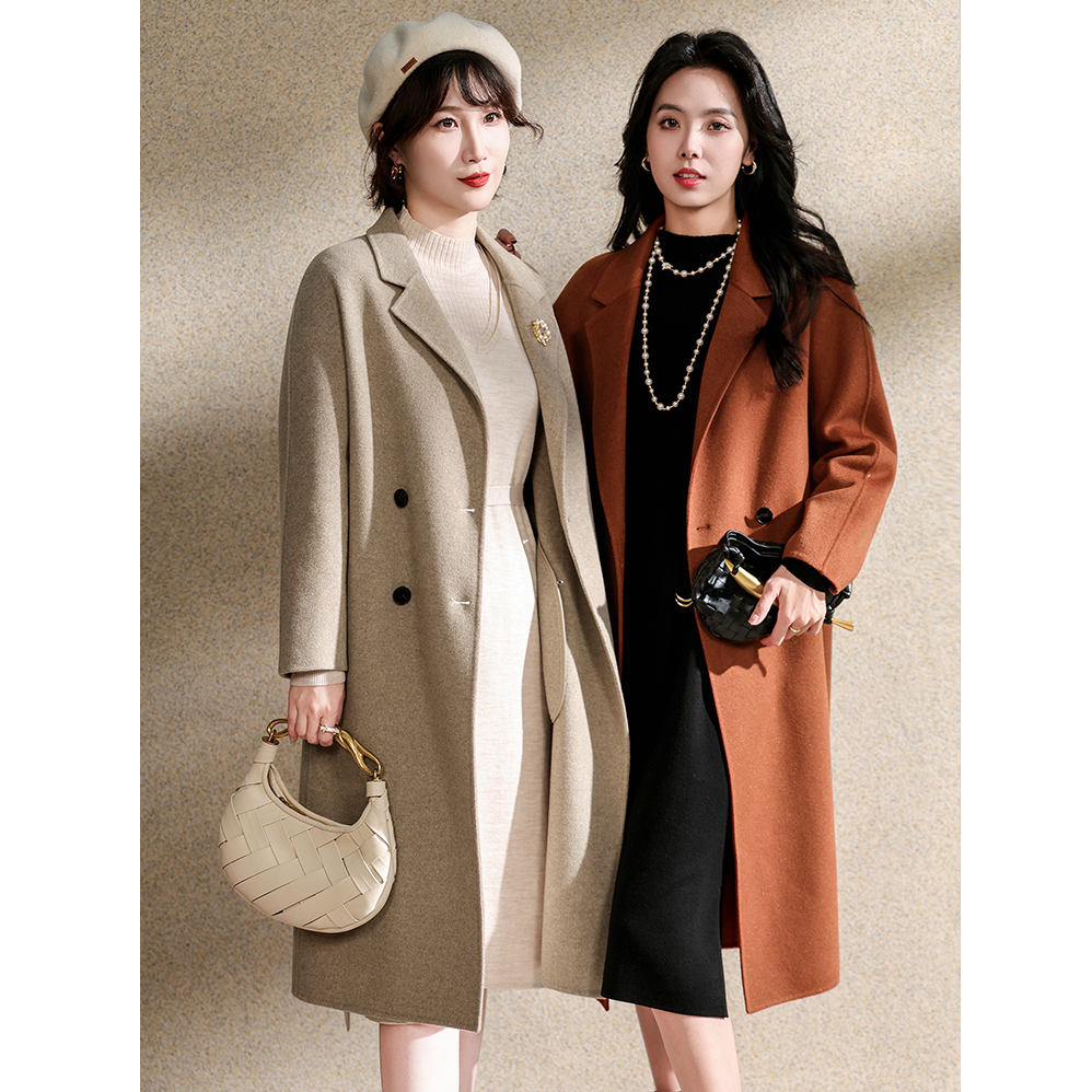 谭飞铂金羊绒大衣秋冬新款小个子中长款羊毛呢子外套女气质