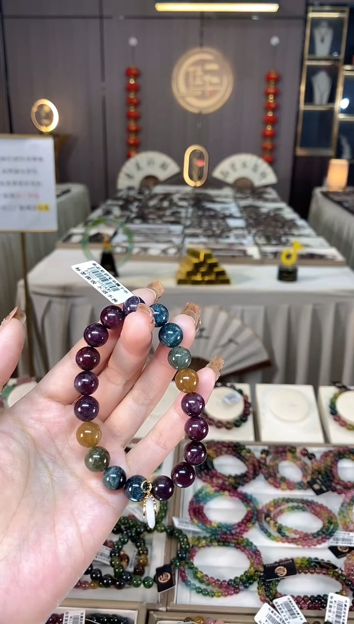 未镶嵌老矿碧玺色标彩虹单圈手串10mm+碧玺dan多样性发货一条