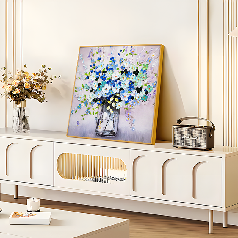 手工油画布厚油肌理装饰画 铝合金边框 客厅沙发过道壁画花瓶6060