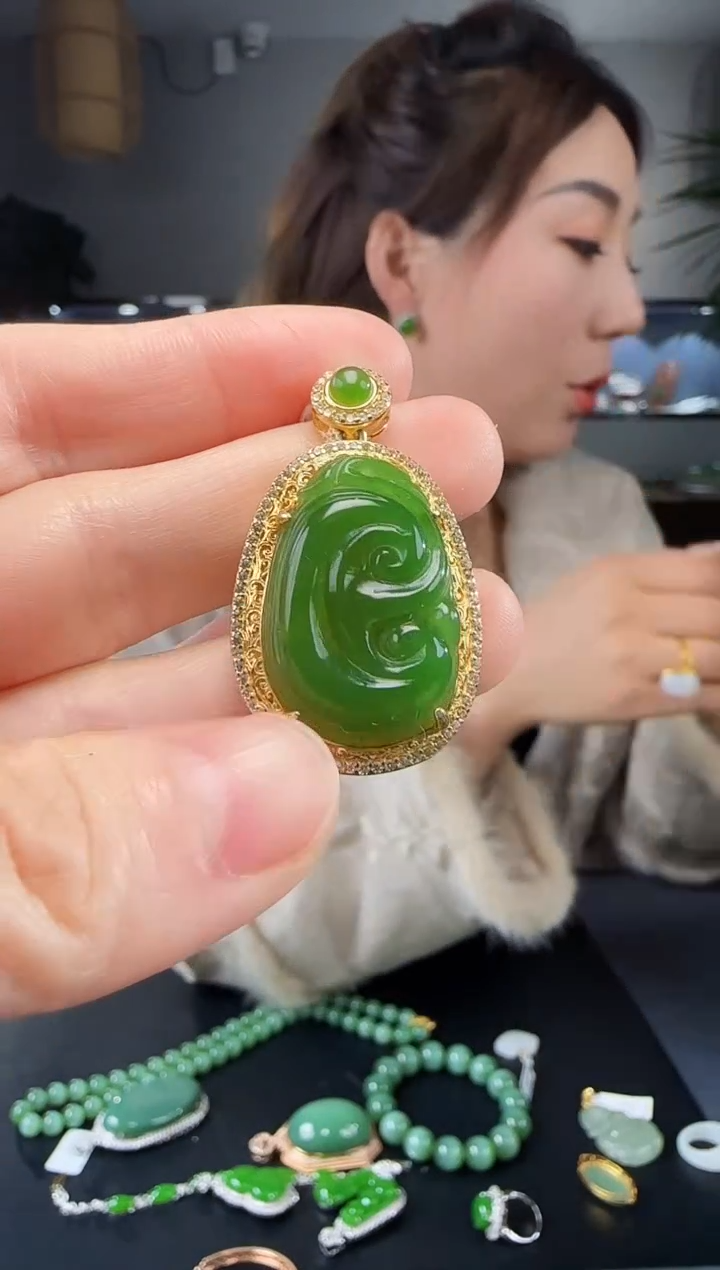 【闪购商品】和田玉银S925镶嵌吊坠(不含链)1