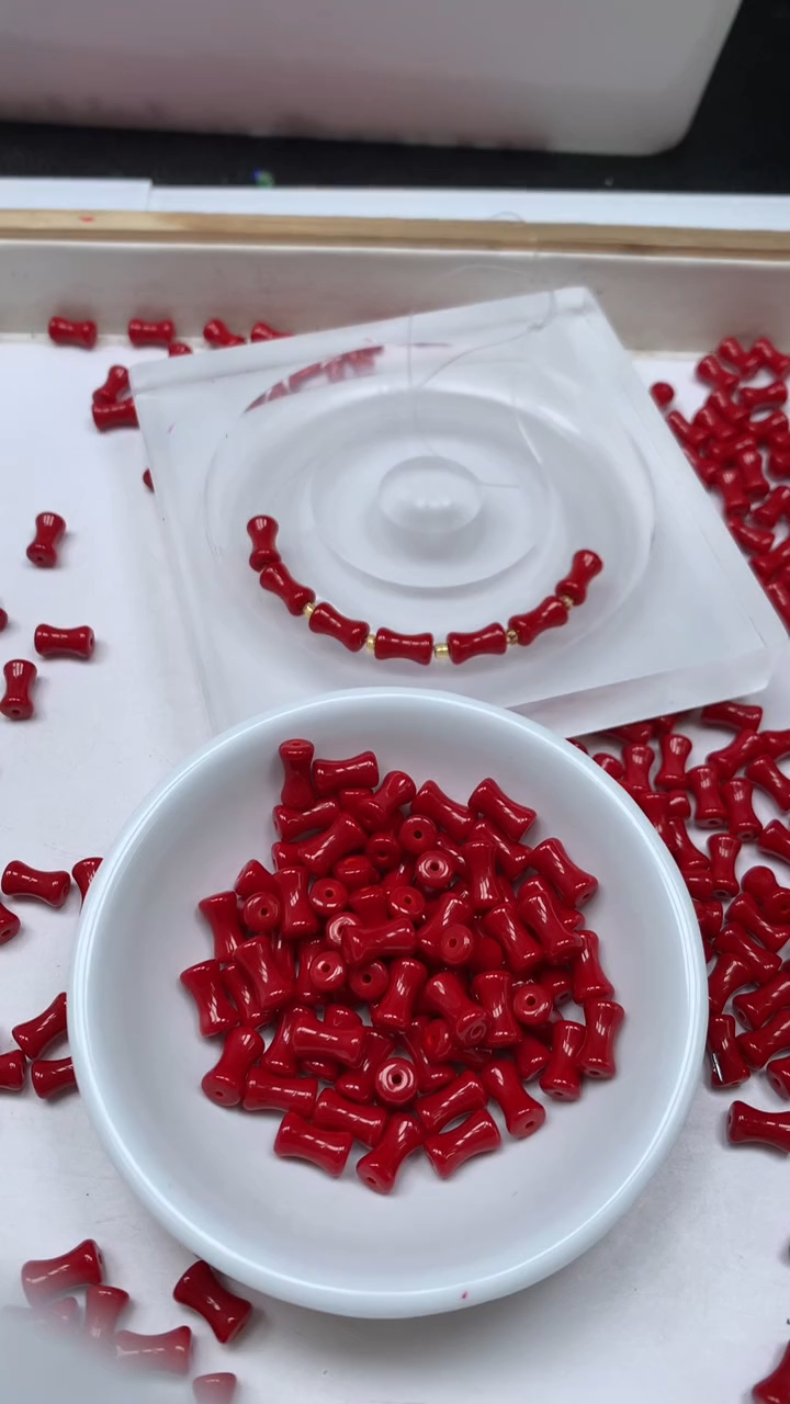 未镶嵌散珠南红玛瑙M955 锦红南红 竹节6*10mm 20颗8.8元