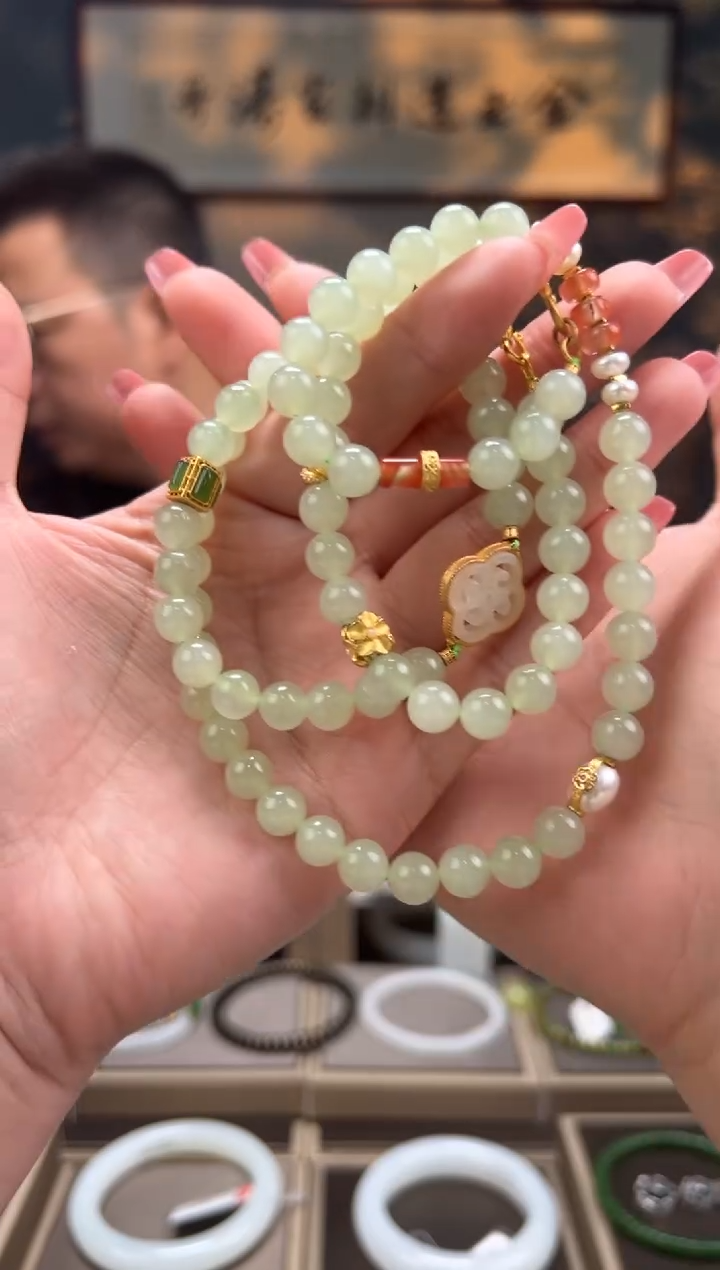 【闪购商品】和田玉长链未镶嵌卡8mm