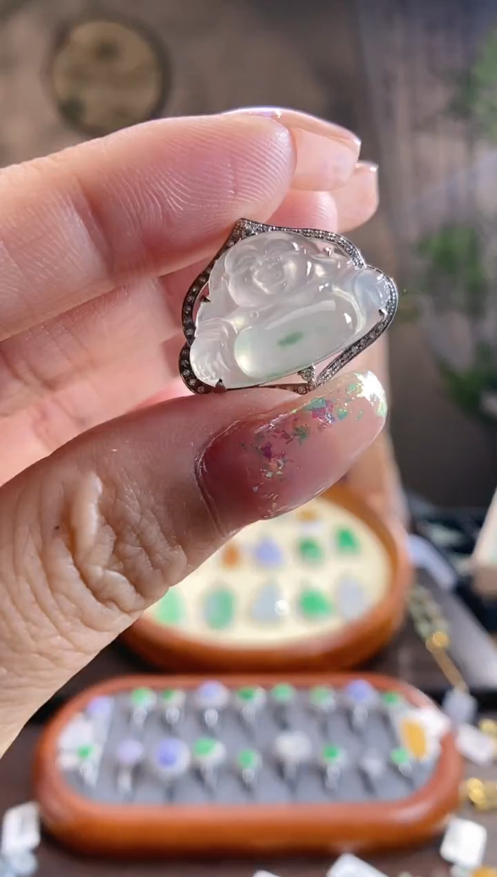 翡翠18K金镶嵌吊坠(不含链)佛公