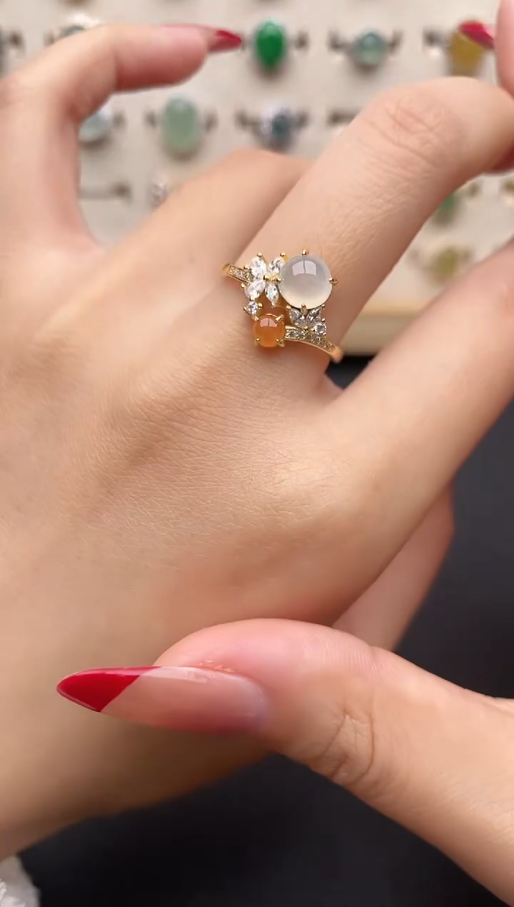 【闪购商品】翡翠戒指银S925镶嵌一物一证一礼盒