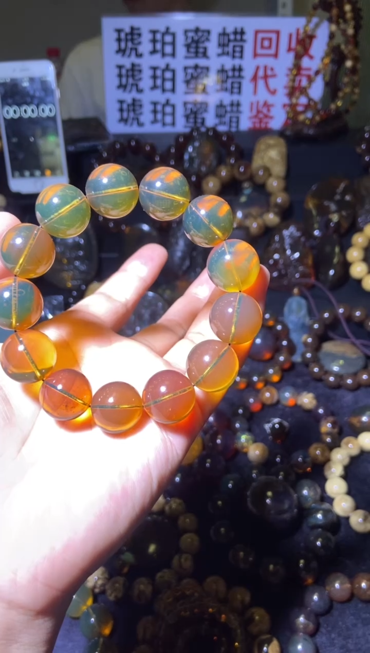 琥珀未镶嵌珠宝奇石手串17mm+