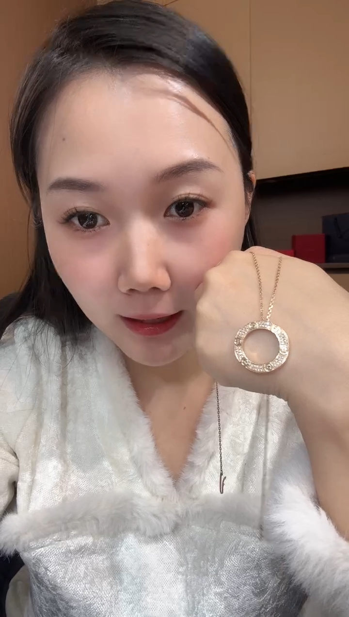 【闪购商品】钻石套链18K金镶嵌k玫大饼ghj