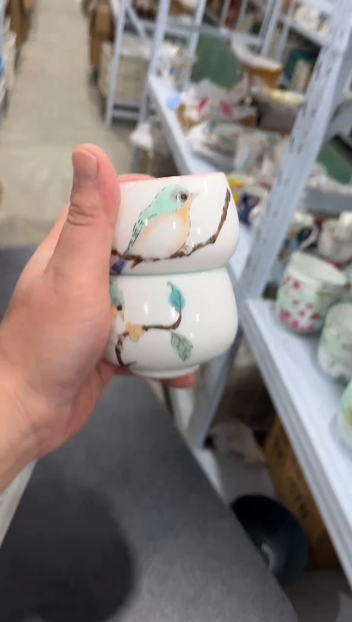 杯子骨瓷（简装）小鸟品茗杯一对