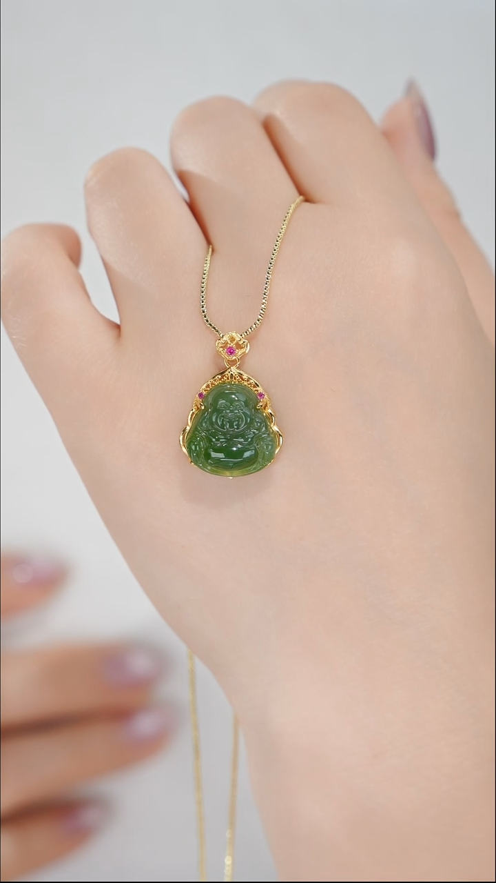 吊坠(赠链)银S925镶嵌和田玉（碧玉）花开菩提/多样性发/TGD978