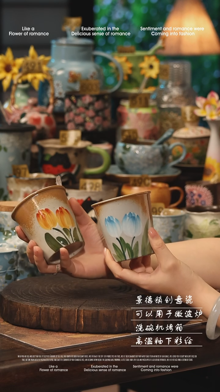 陶瓷一对景德镇高温釉下彩手工手绘款式