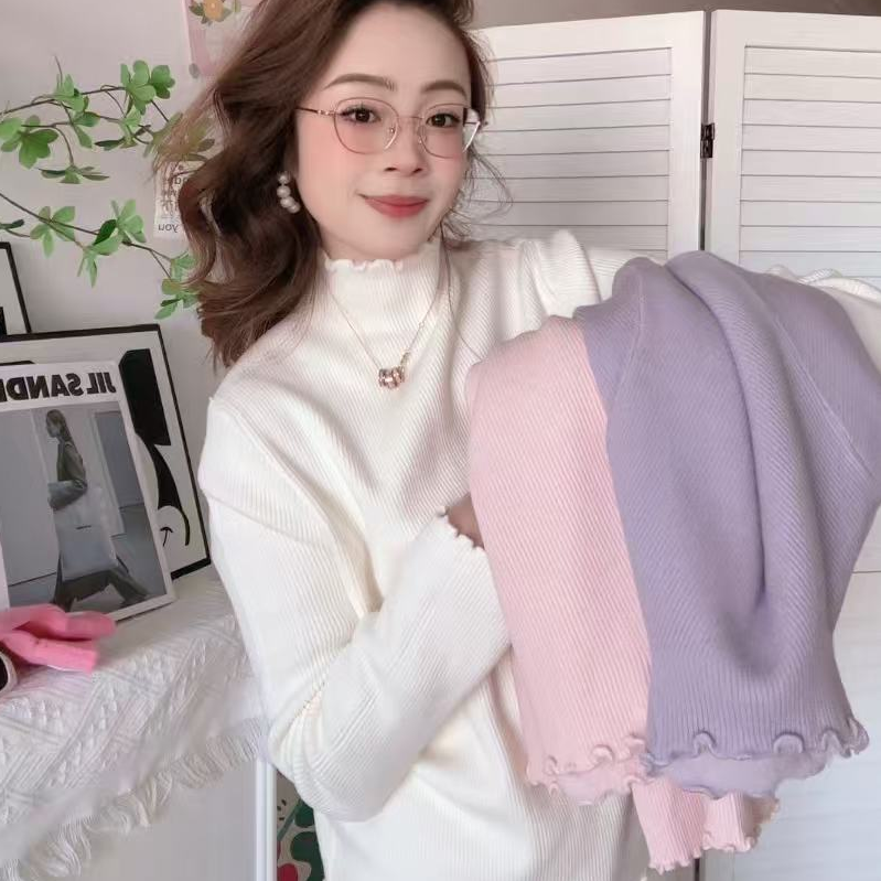 长袖冬季常规宽松型针织毛针织衫女上衣百搭糖果色打底衫加绒加厚