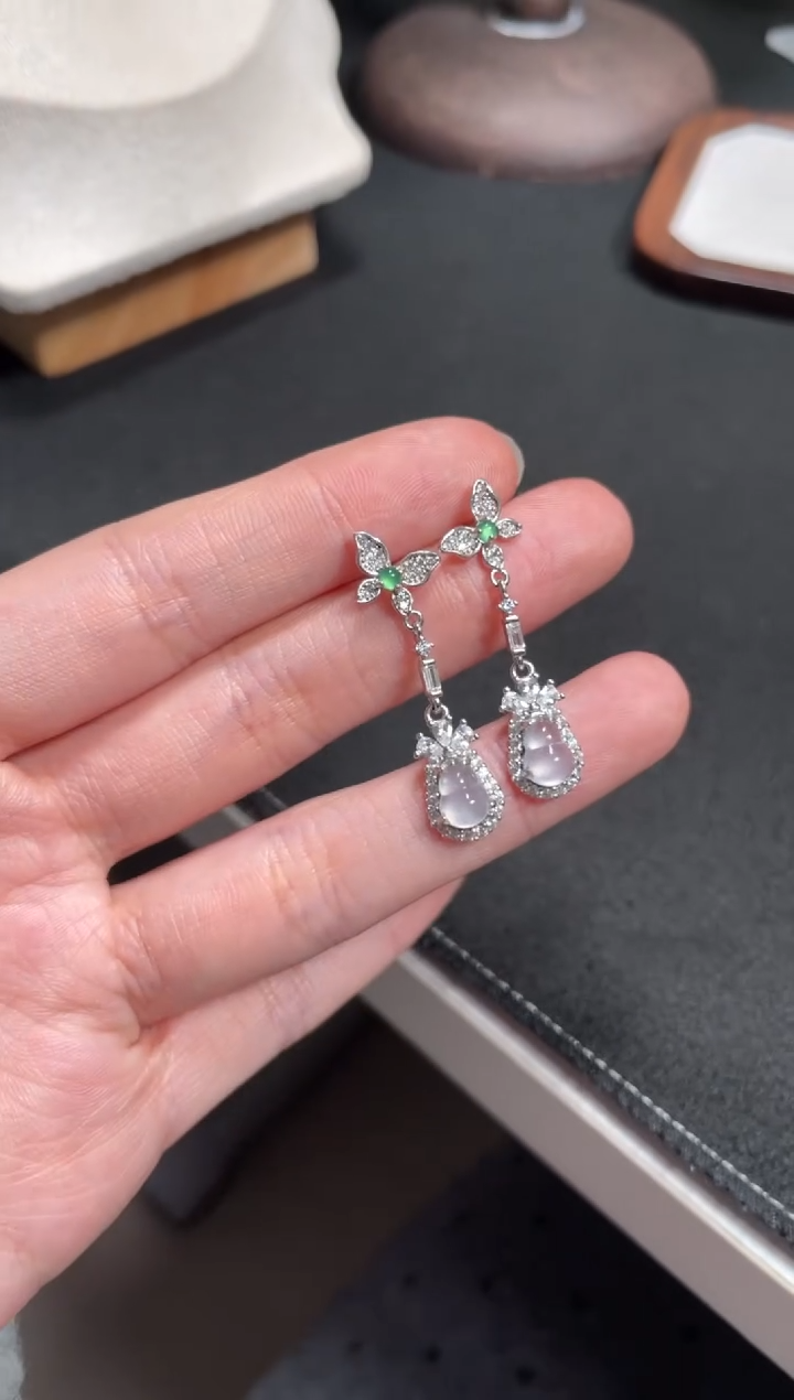 【闪购商品】翡翠耳饰银S925镶嵌翡翠