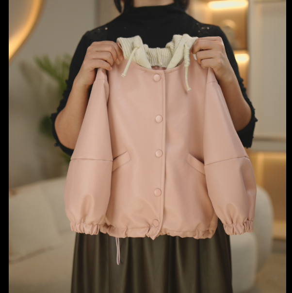 【现货】秋冬季女童皮衣夹克针织连帽毛毛绒外套KK028儿童夹克时尚