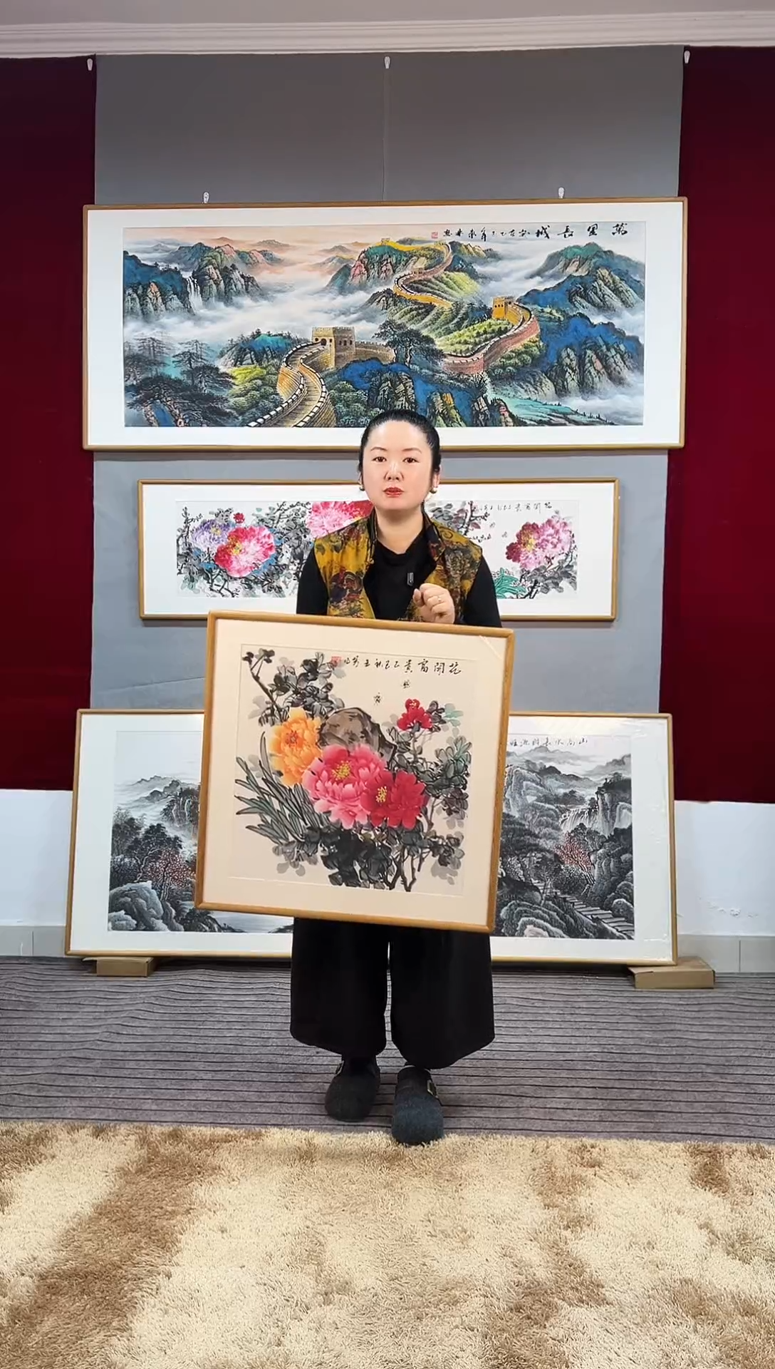 国画手绘牡丹62*62尺寸