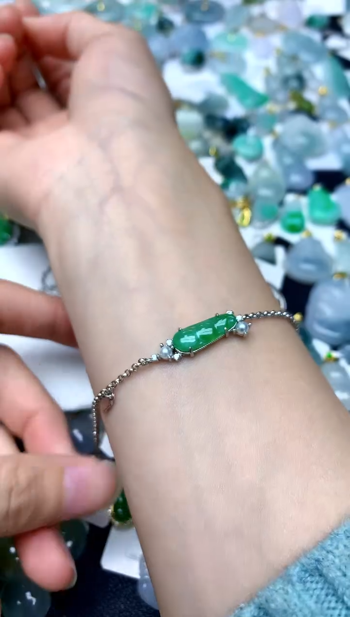 银S925镶嵌手链翡翠天然A货翡翠