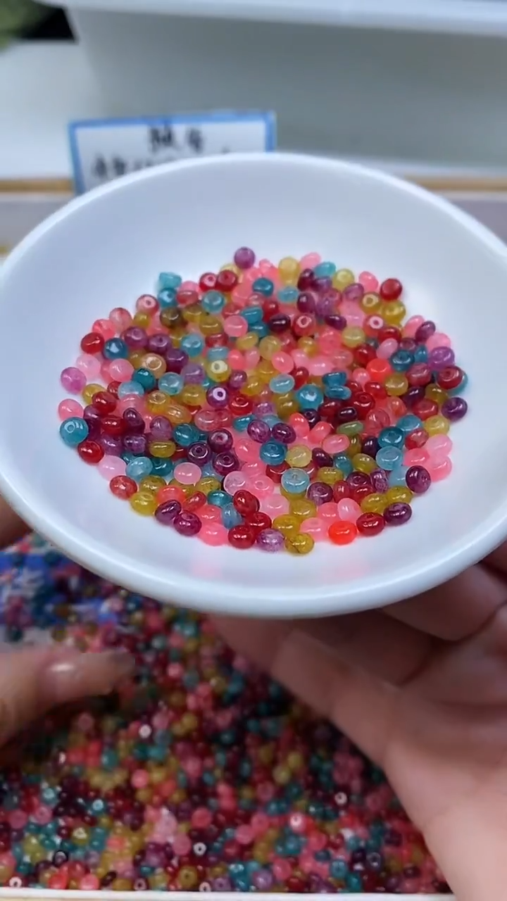 未镶嵌散珠碧玺A1592 多彩碧玺算盘2*4mm50个5元