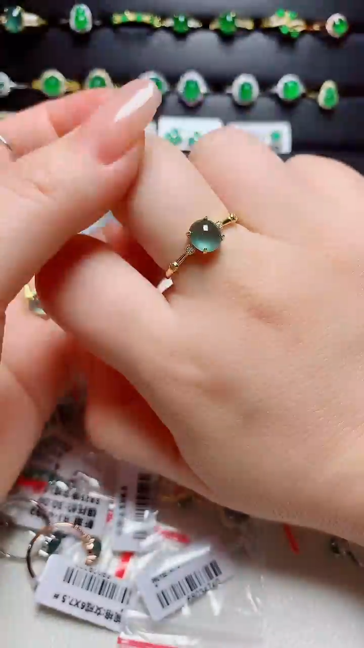 翡翠戒指银S925镶嵌天然翡翠s925银镶嵌