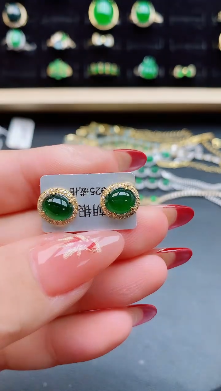 【闪购商品】翡翠耳饰银S925镶嵌80550