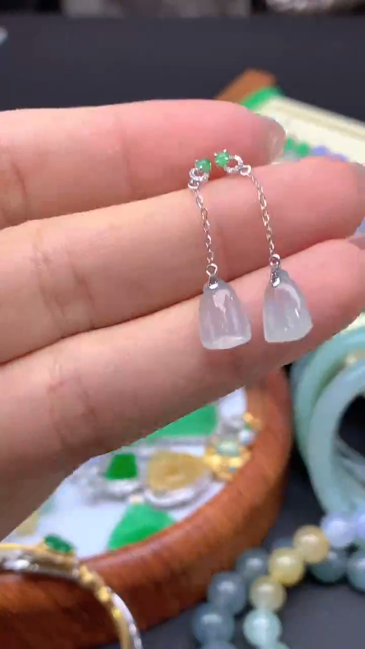 【闪购商品】翡翠耳饰18K金镶嵌10-天然翡翠