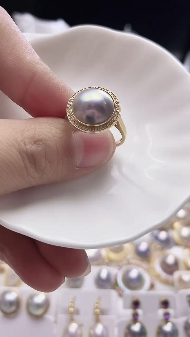 【闪购商品】拼合珍珠（马贝珠）戒指18K金镶嵌海水马贝戒指