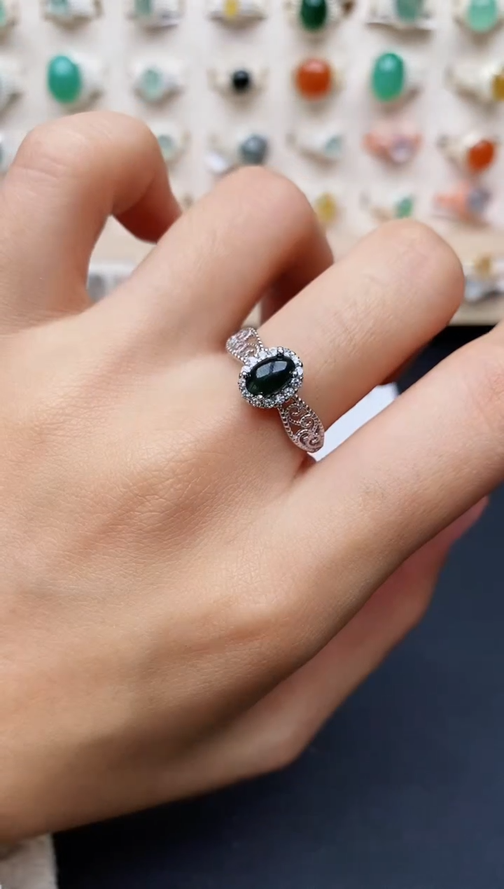 【闪购商品】翡翠戒指银S925镶嵌缅甸翡翠