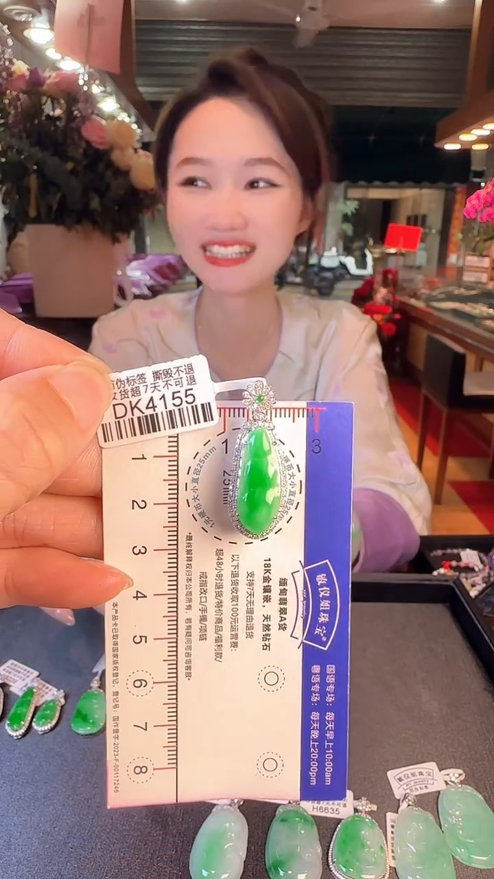 【闪购商品】翡翠颈饰18K金镶嵌DK4155冰绿豆豆