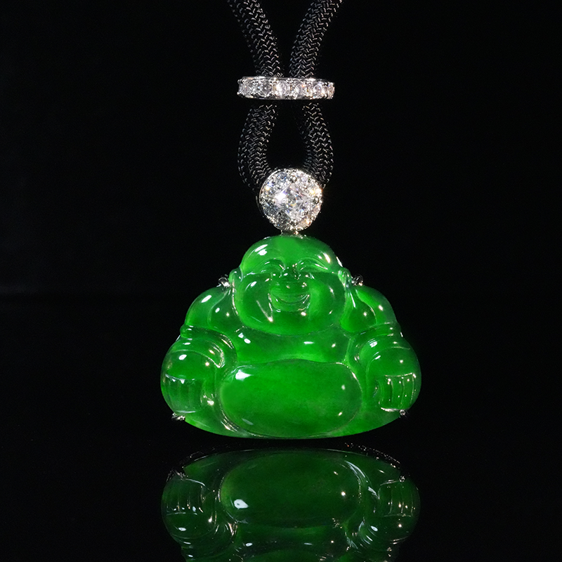【小胖翡翠】天然A货翡翠弥勒佛公吊坠含绳NGTC国检证书-多样性发1