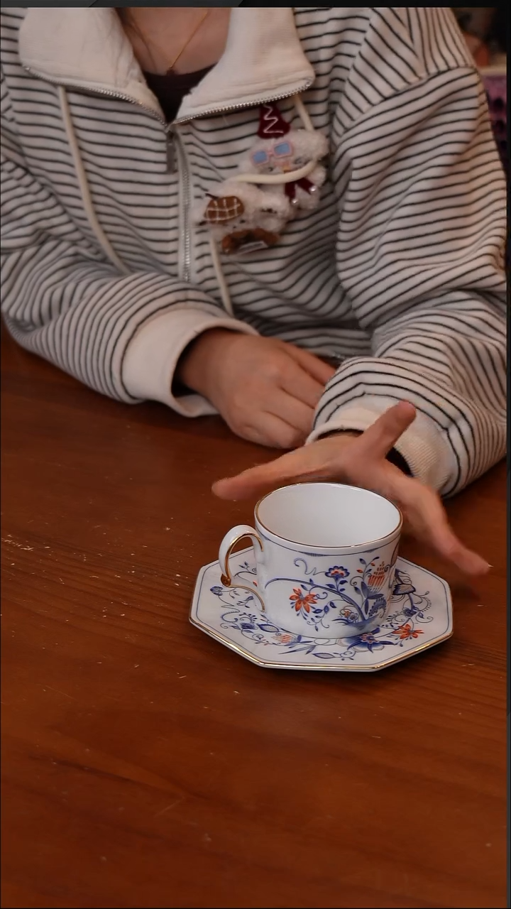 陶117-清瓷赋 八角菱花单杯碟瓦楞盒装