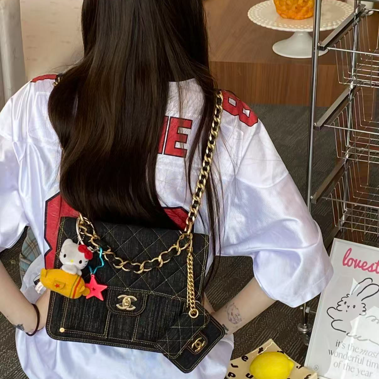 99新 Chanel/香奈儿 牛仔邮差双肩包  25cm 18789036