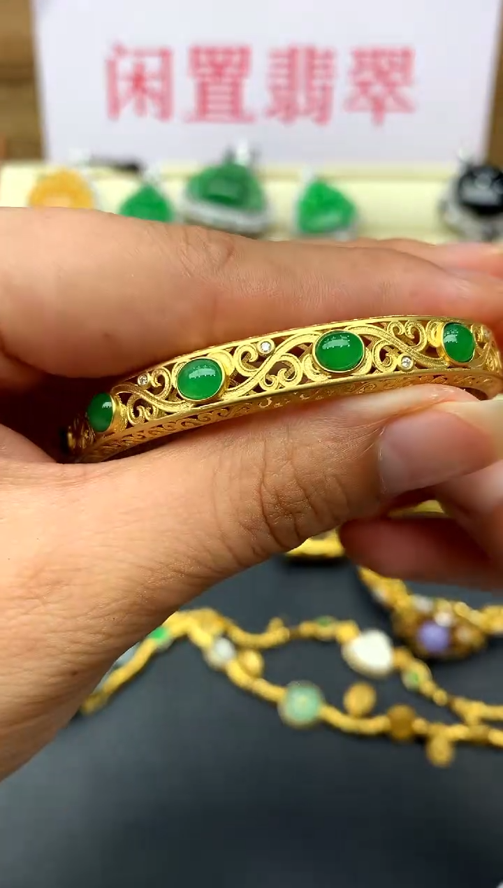 翡翠手镯18K金镶嵌374-中国好珍宝
